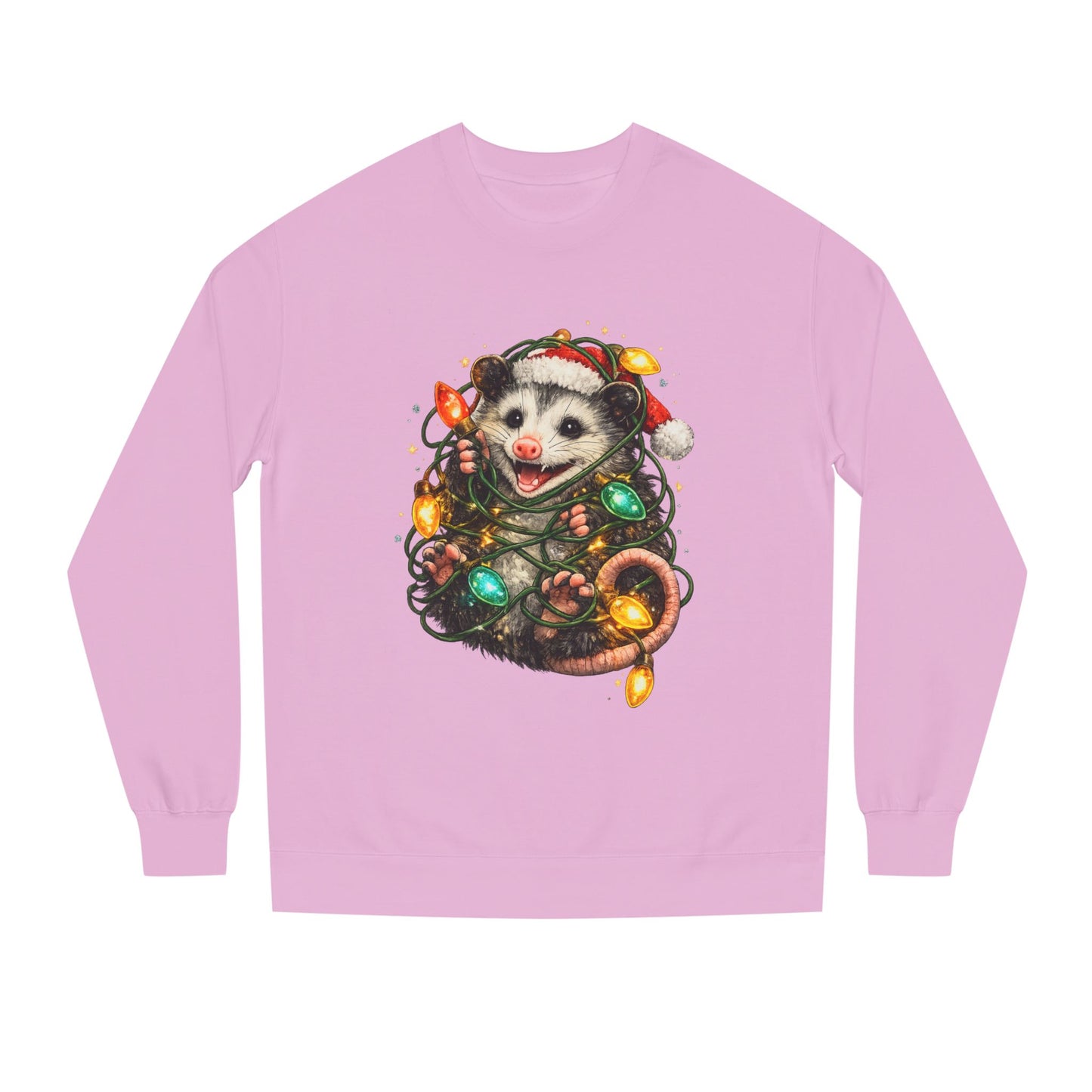 Christmas Opossum Sweatshirt — Cute Opossum Wrapped in Holiday Lights