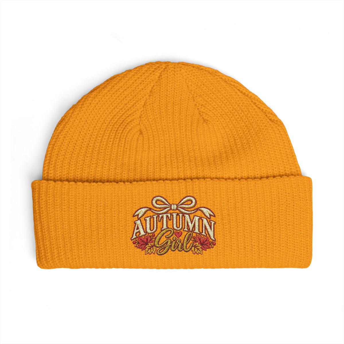 Autumn Girl Embroidered Cuff Beanie