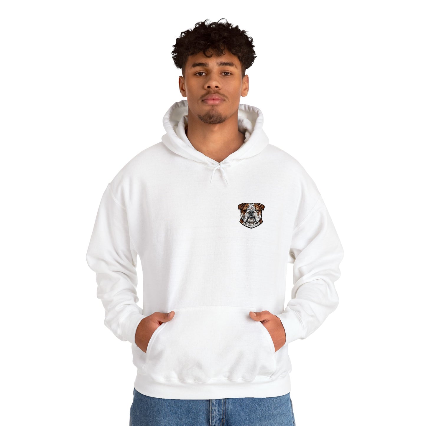 English Bulldog embroidered design on hooded sweatshirt