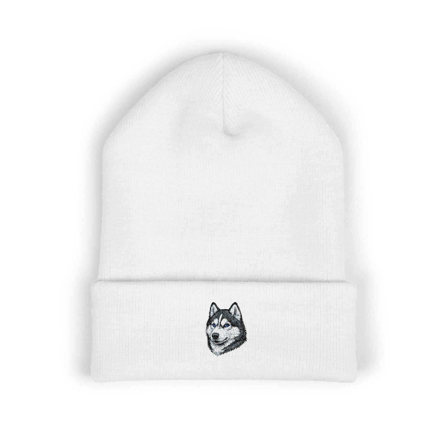 Siberian Husky Embroidered Beanie | Cuffed Knit Hat