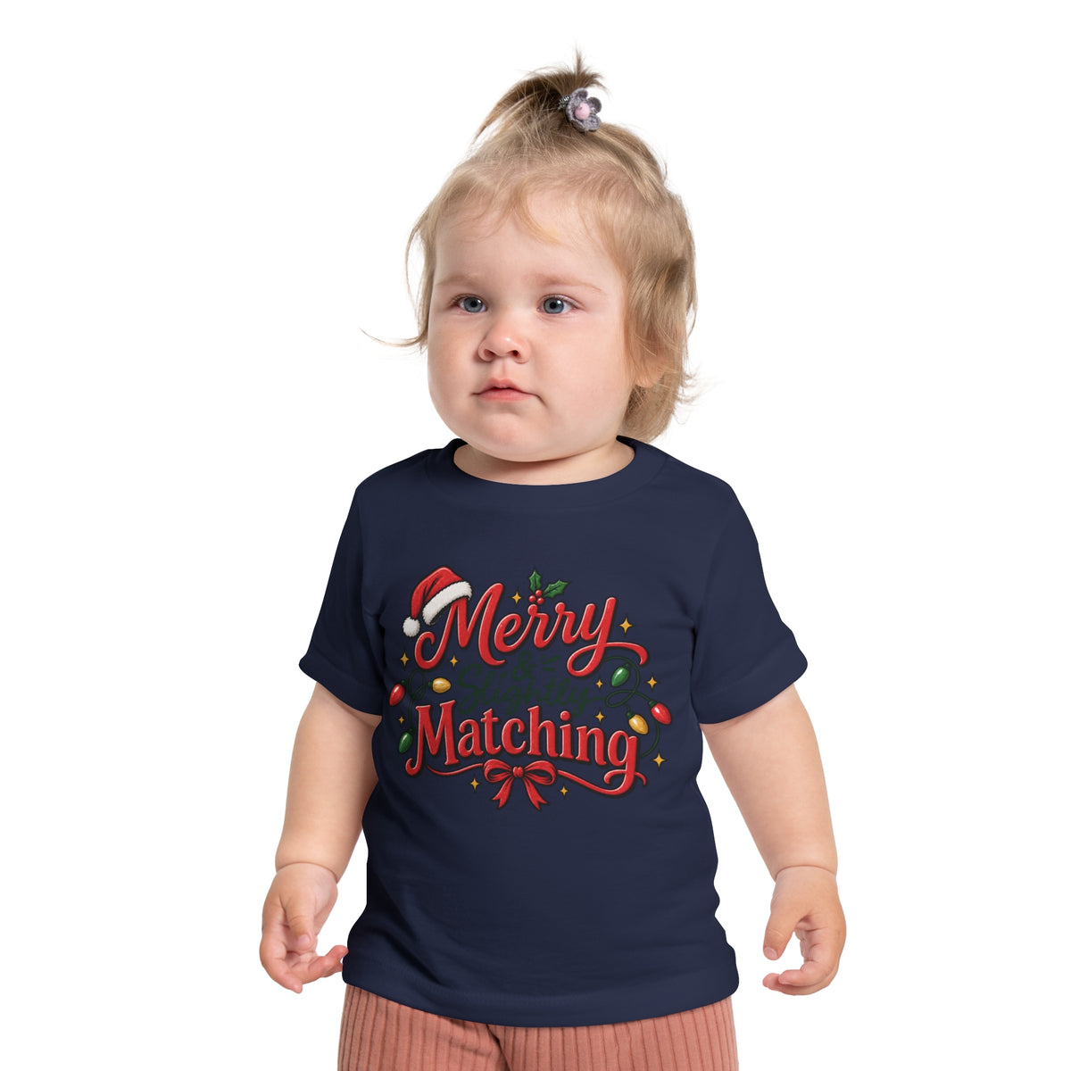 Baby T-Shirt — "Merry & Slightly Matching" Christmas Graphic tee friends or family matching pajama shirt
