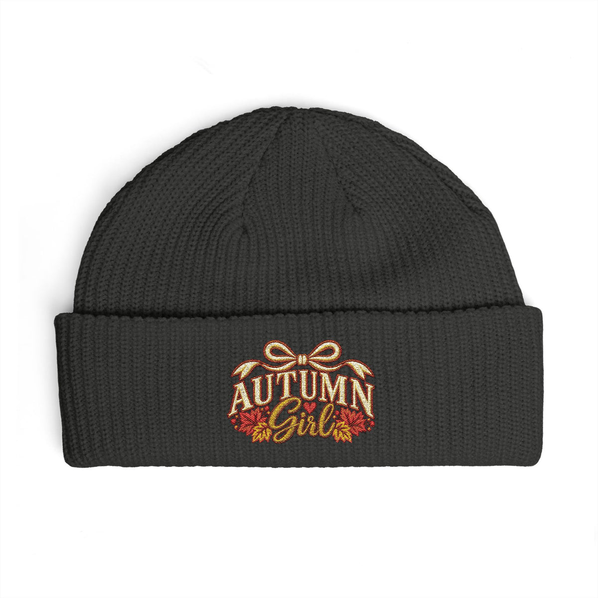 Autumn Girl Embroidered Cuff Beanie