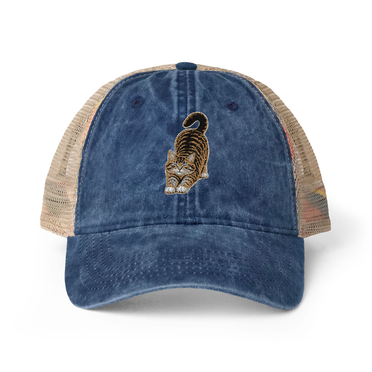 American Shorthair Embroidered Cat Women's Washed Mesh-Back Cap