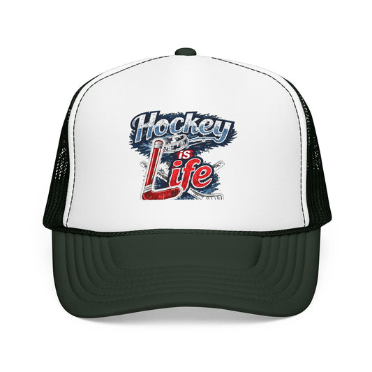 Hockey is Life Foam Trucker Hat | Hockey Text Patch Cap