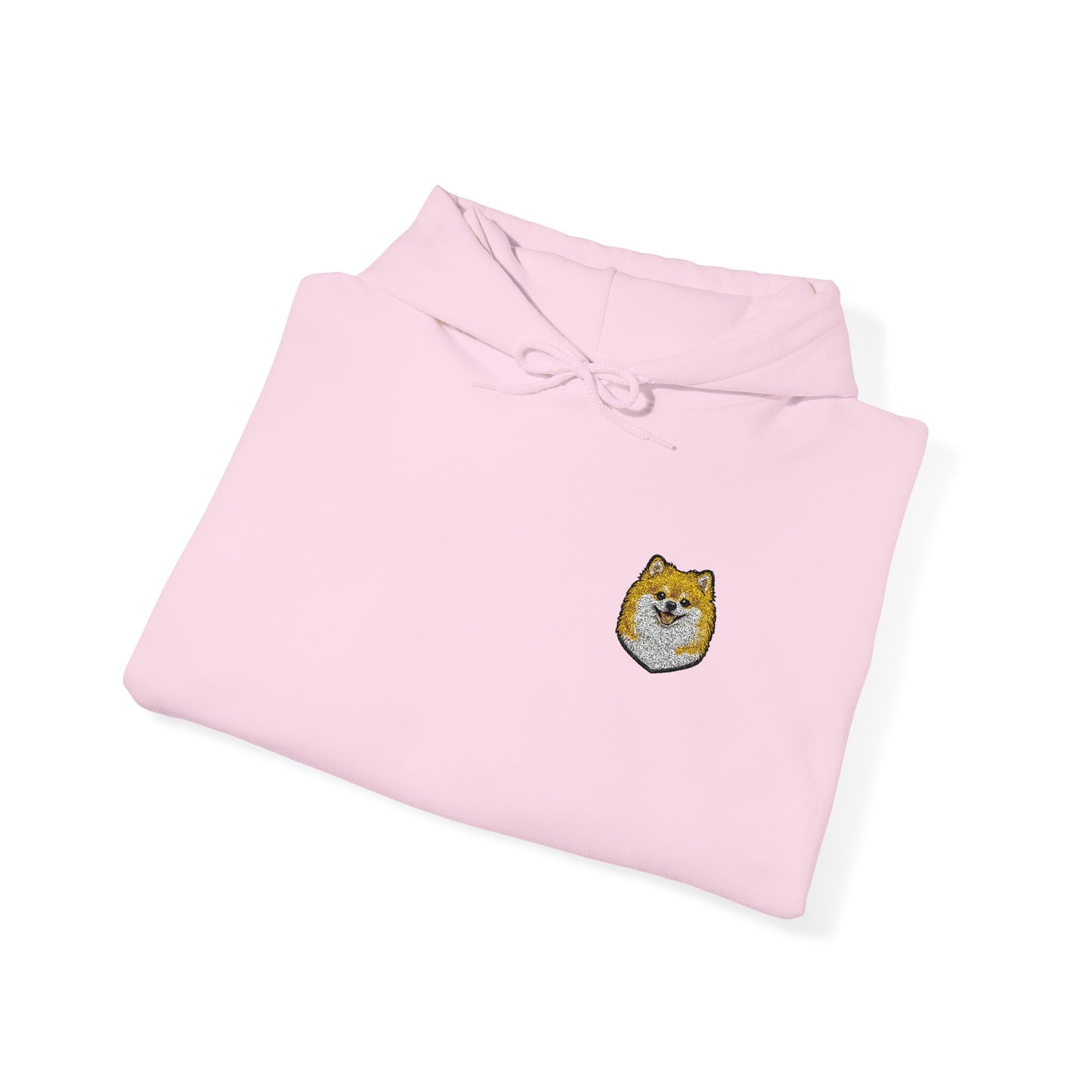 Pomeranian embroidered design on hooded sweatshirt