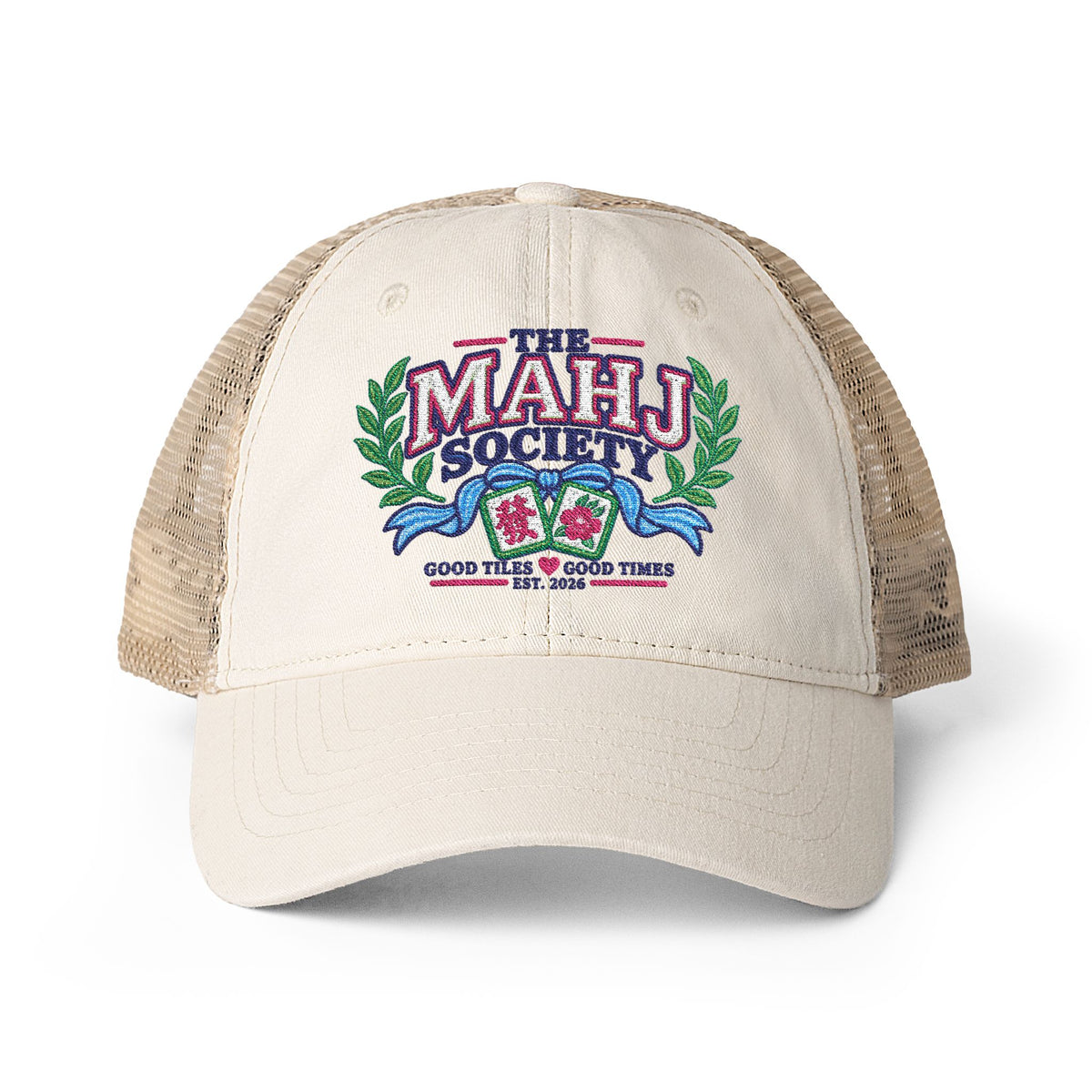 The MAHJ Society Embroidered Mah Jong Women's Washed Mesh-Back Cap