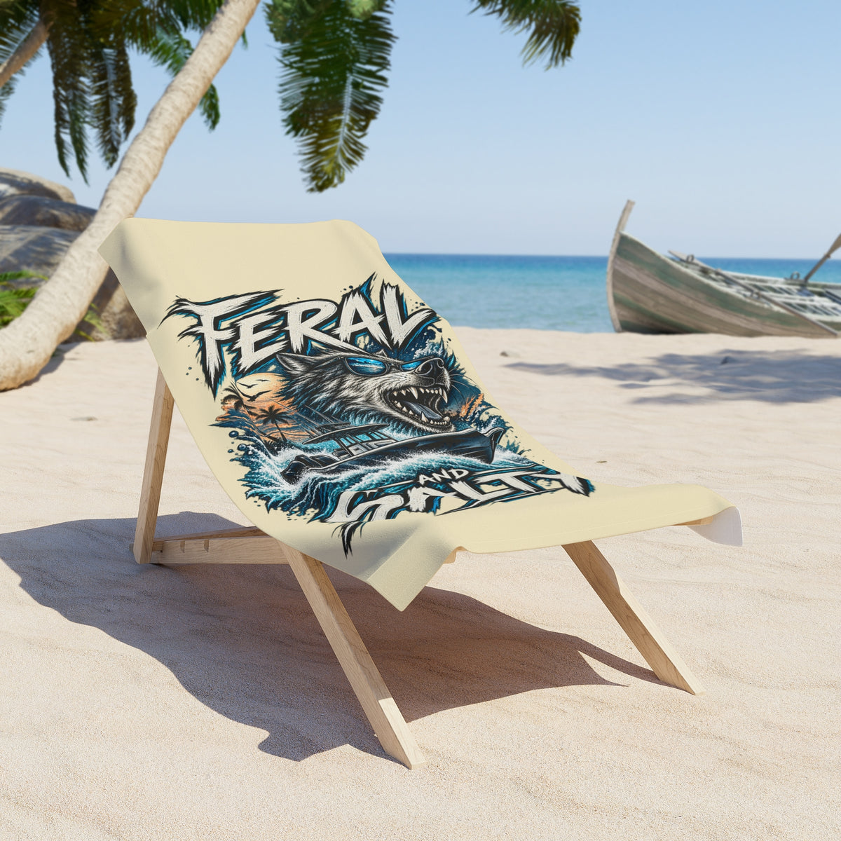 Feral and Salty Boat Beach Towel — Bold Surf & Coastal Vibes