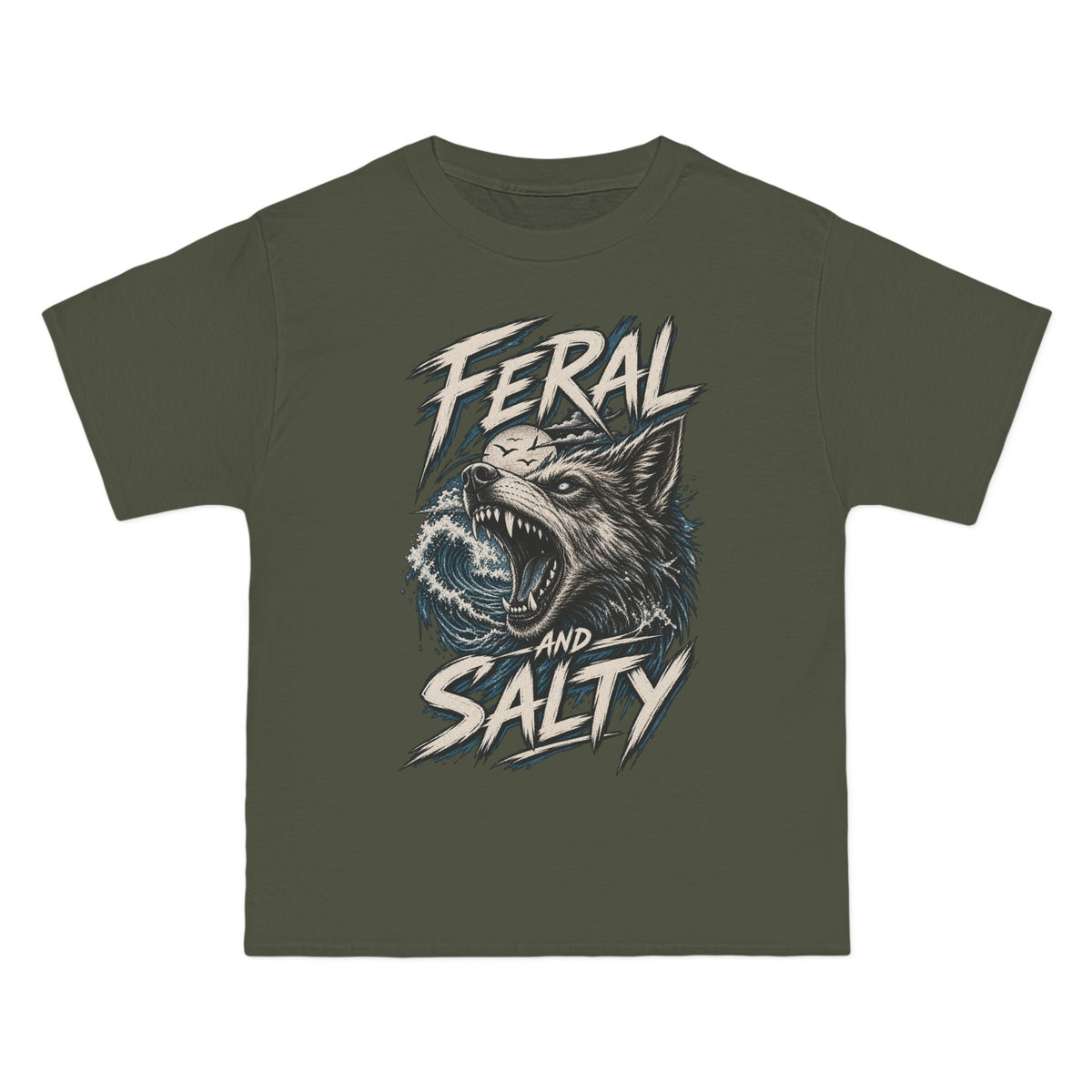 Feral and Salty Wolf Ocean T-Shirt — Graphic Animal Tee for Outdoor & Casual Wear
