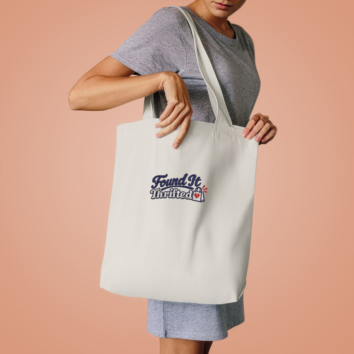 Tote Bag — “Found It, Thrifted” Graphic Cotton Tote for Everyday Errands & Gifts