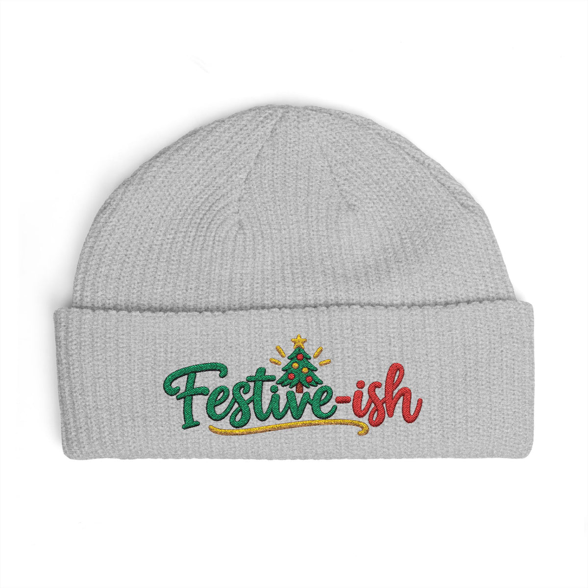 Festive-ish Cuff Beanie — Embroidered Holiday Knit Hat