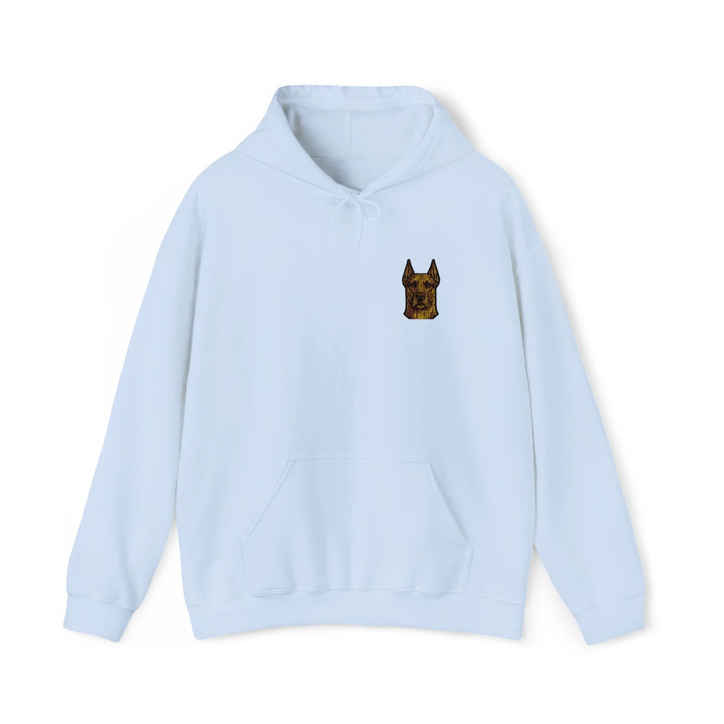 Great Dane embroidered design on hooded sweatshirt
