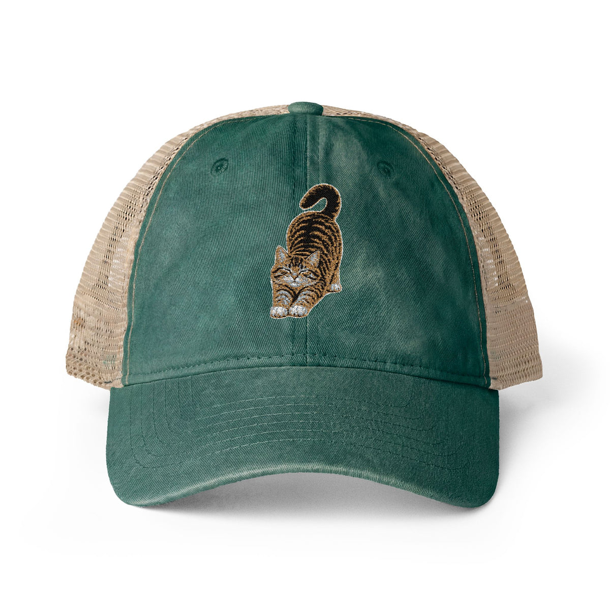 American Shorthair Embroidered Cat Women's Washed Mesh-Back Cap