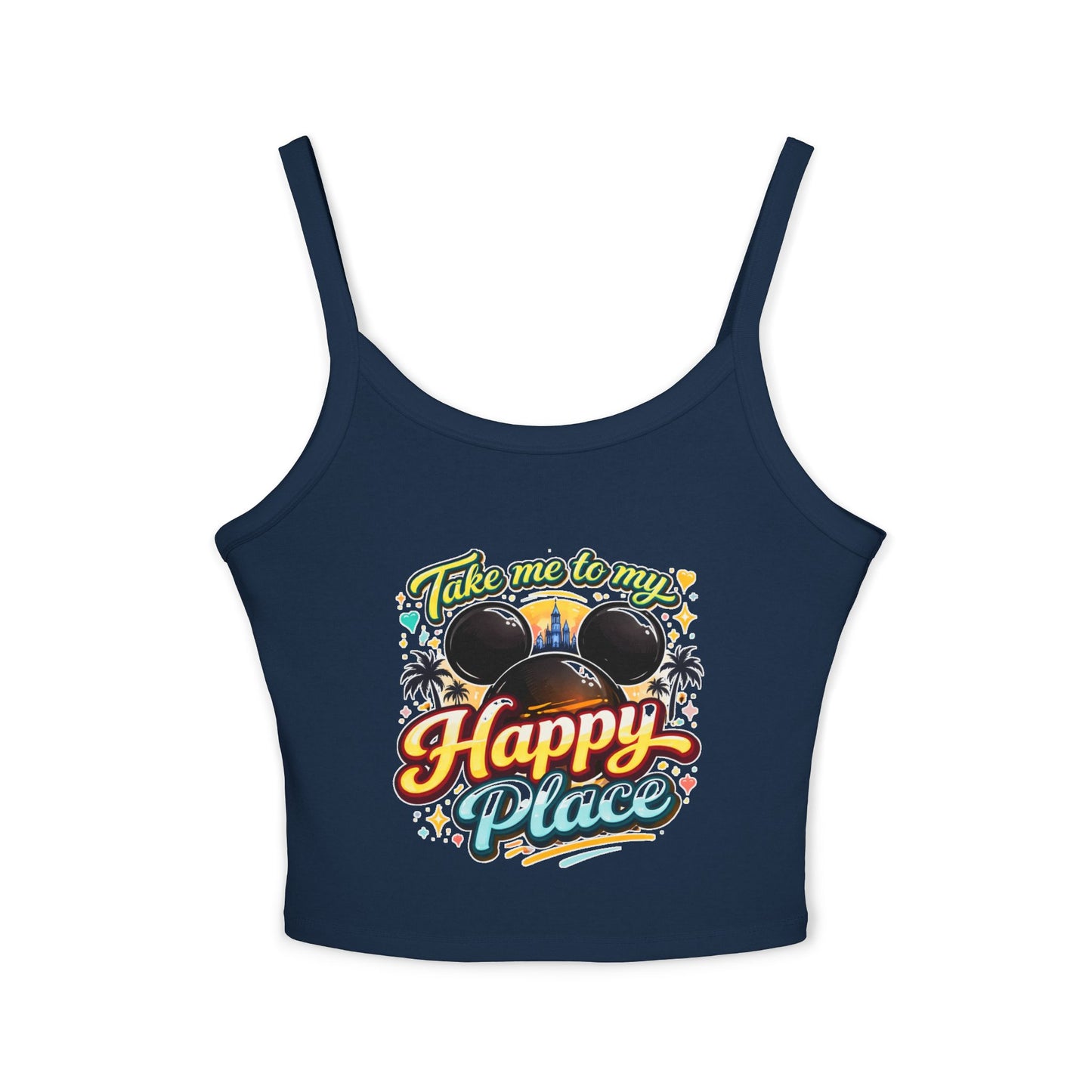 Take Me to My Happy Place tank top | Mickey ears, palm trees, retro script