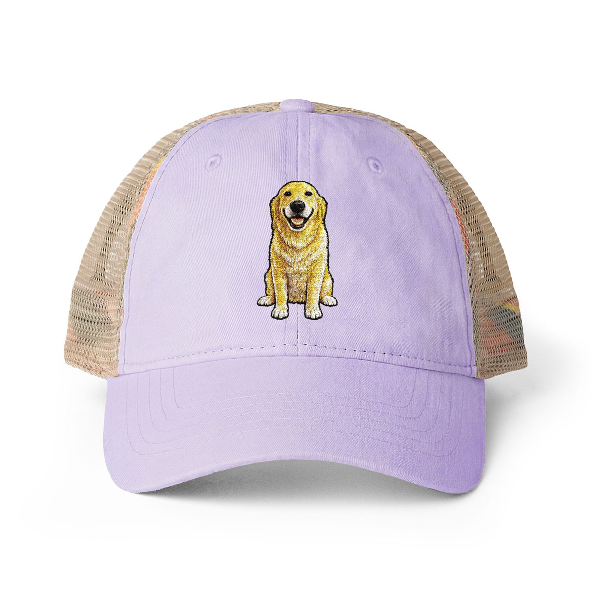 Golden Retriever Embroidered Washed Mesh-Back Cap