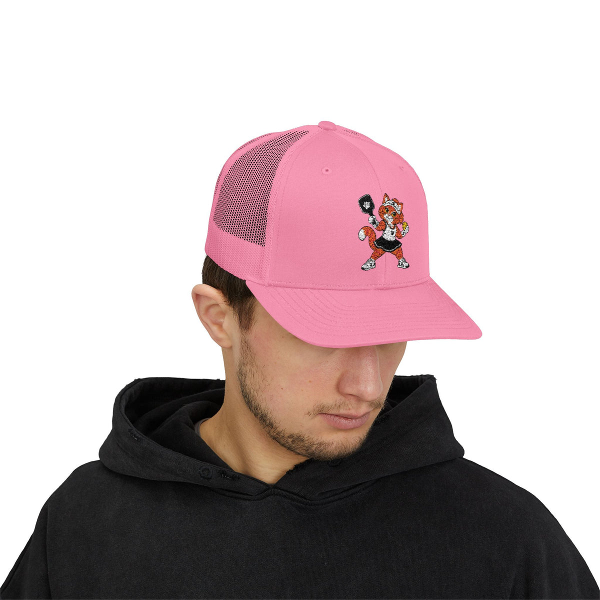 Pickleball Tabby Cat Embroidered Snapback Cap | Trucker Hat
