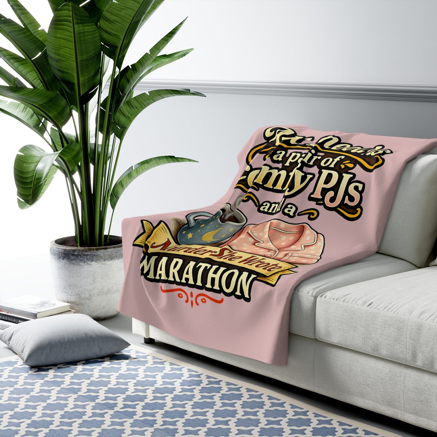 Murder She Wrote Marathon Sherpa Fleece Blanket | Comfy PJs & Coffee Design