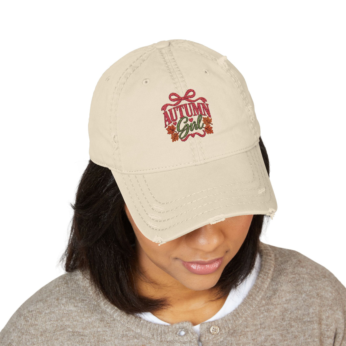 Autumn Girl Distressed Fall Hat (Embroidery)