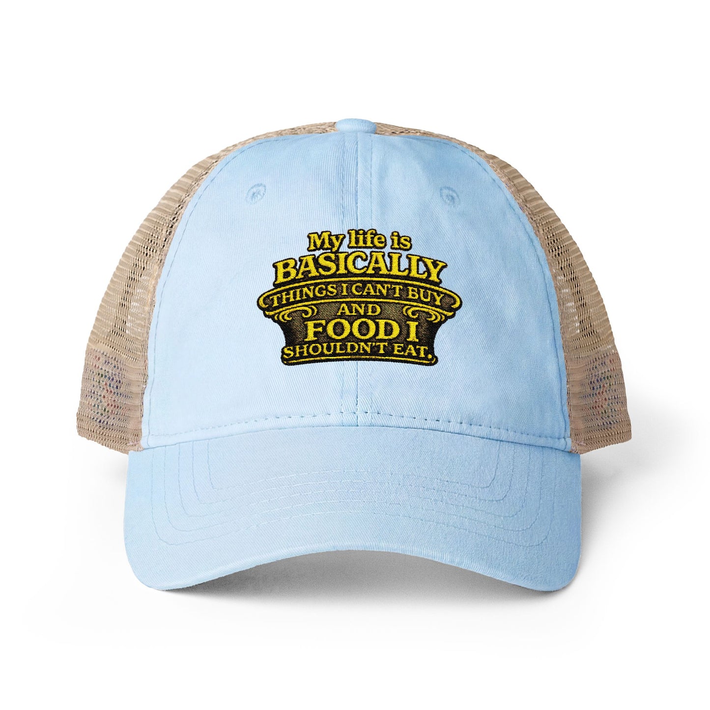 Women's humorous Washed Mesh-Back Pony Tail Cap My Life is Basically