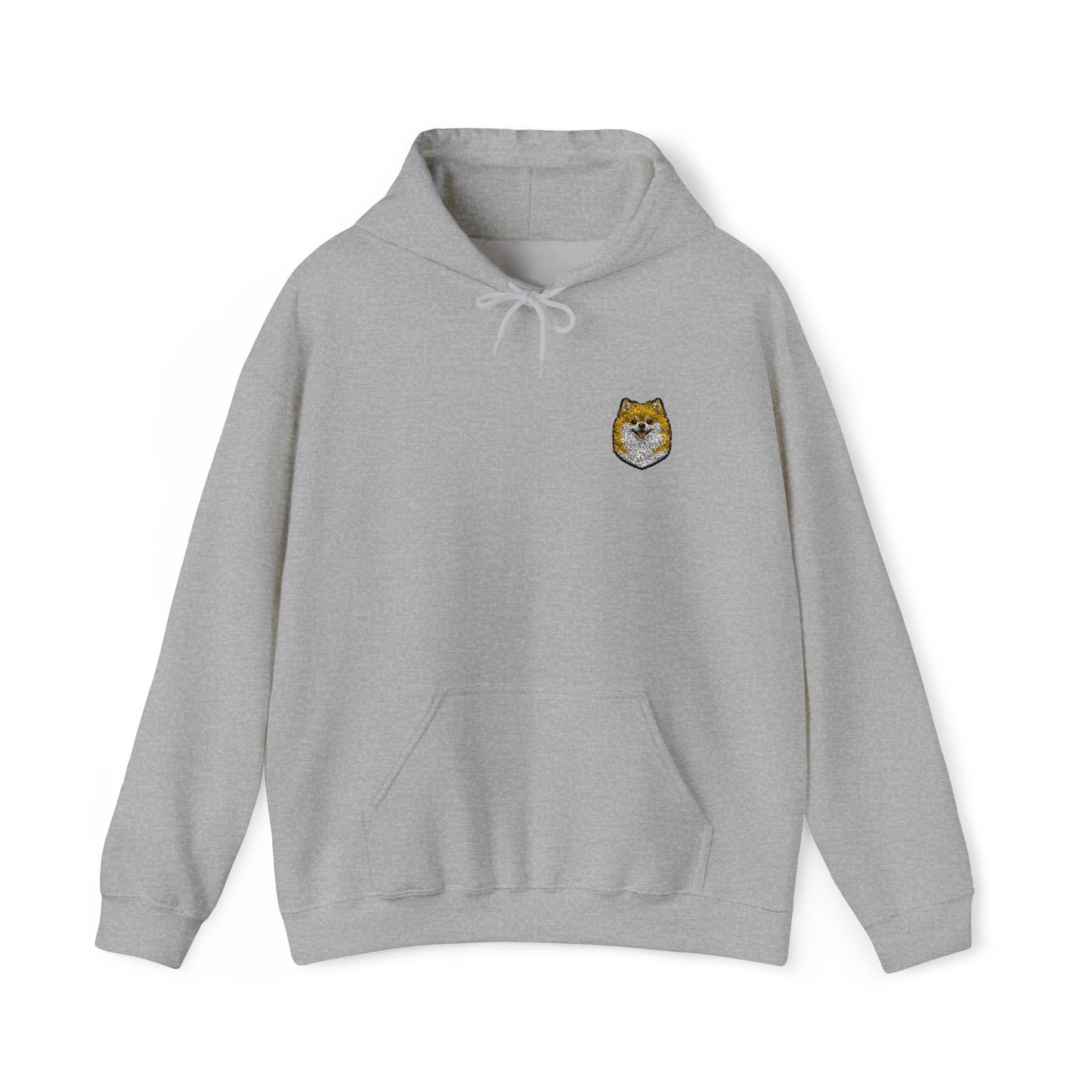Pomeranian embroidered design on hooded sweatshirt