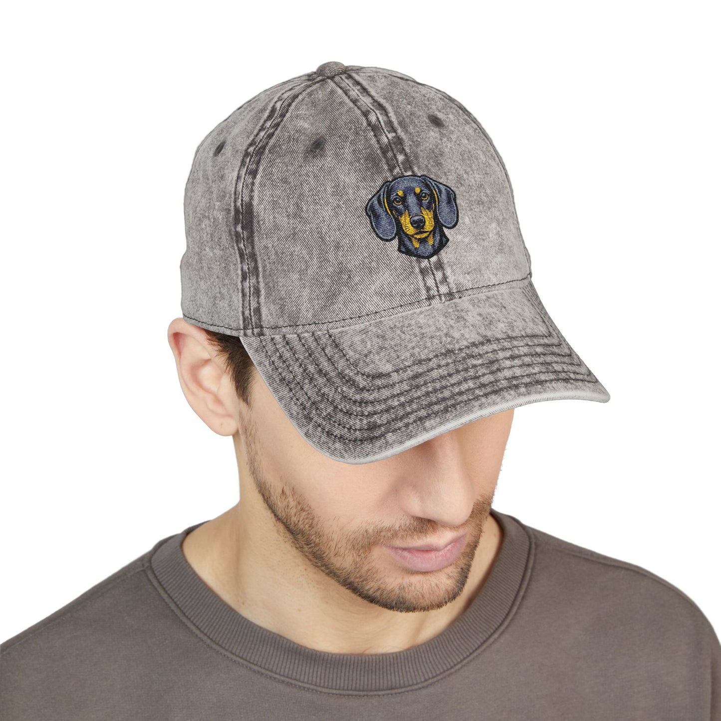 Embroidered Dachshund Dog Head Cap | Vintage Washed Baseball Hat
