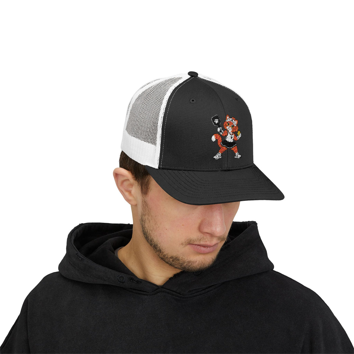 Pickleball Tabby Cat Embroidered Snapback Cap | Trucker Hat