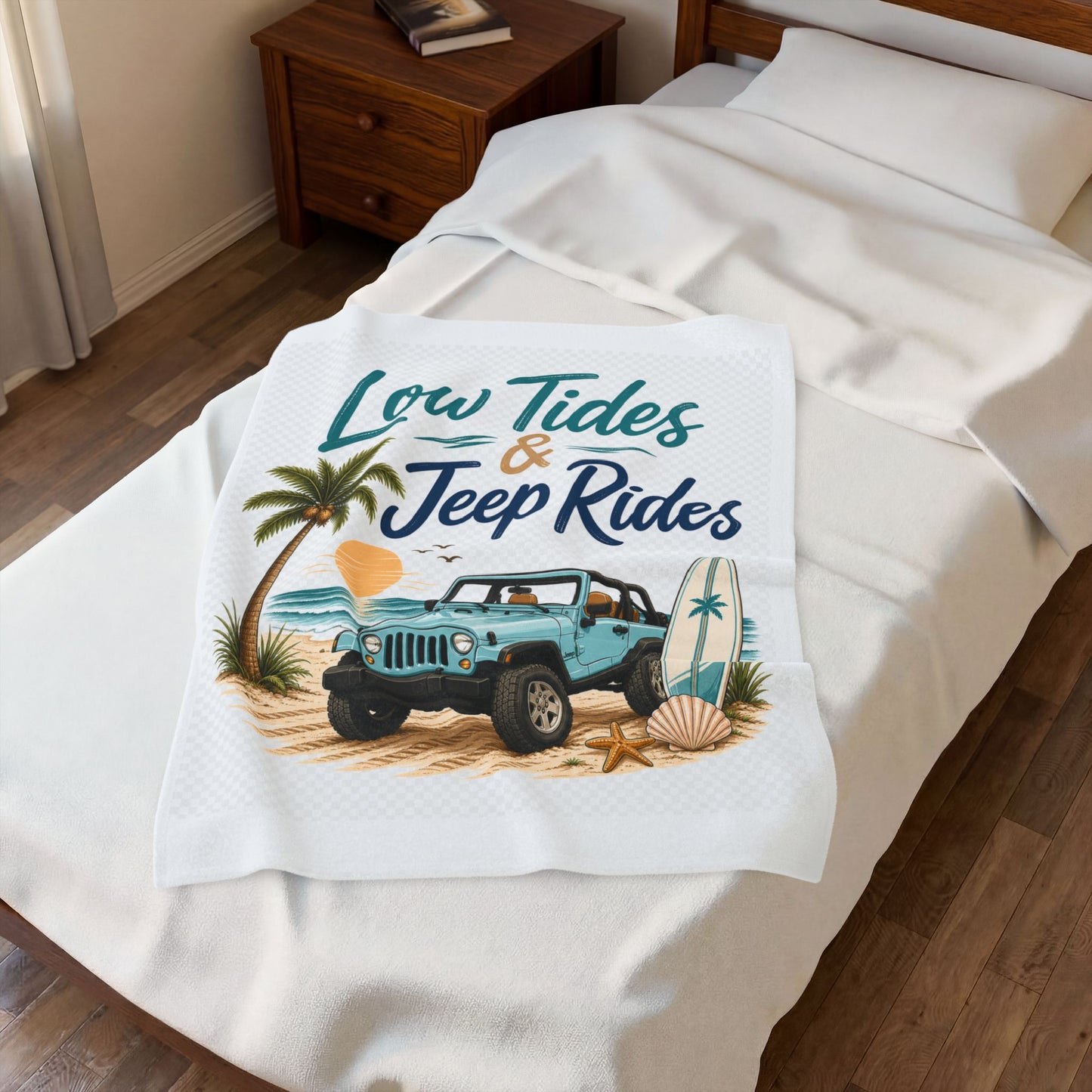 Low Tides & Beach Rides Velveteen Plush Blanket | Beach off-road Surf Design