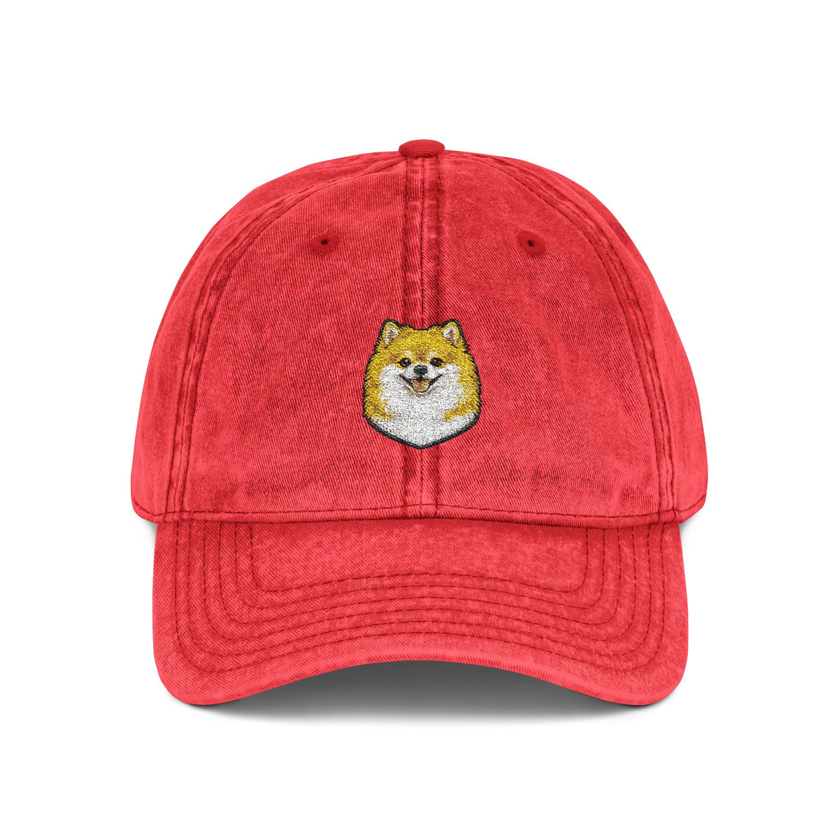 Pomeranian Embroidered Cap | Vintage Distressed Baseball Hat