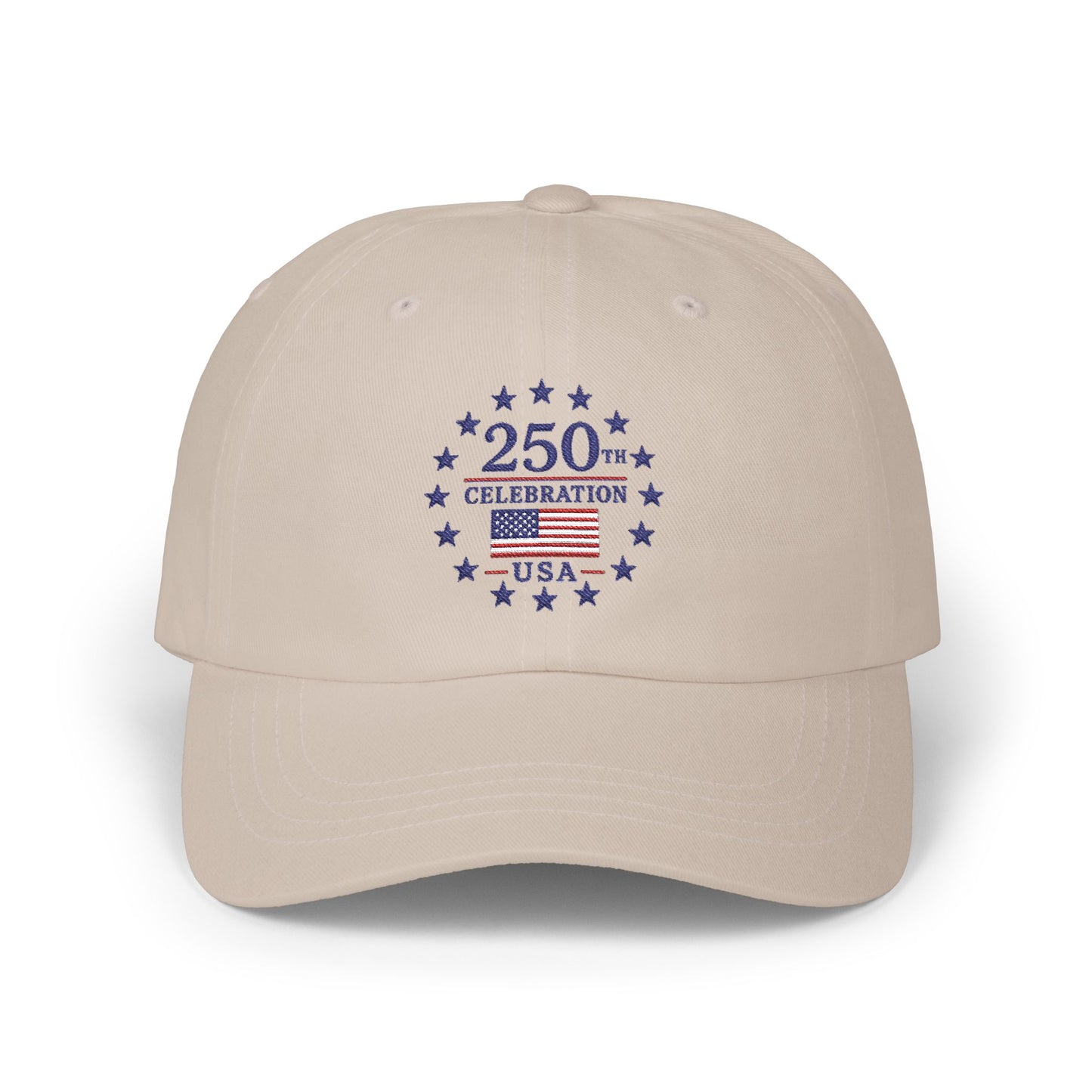250th Celebration USA Embroidery Classic Dad Cap | Patriotic 13 Stars Emblem July 4th