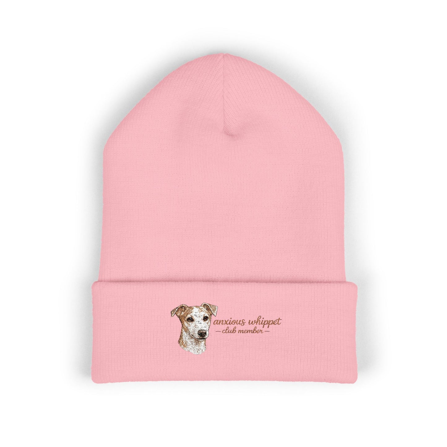 Anxious Whippet Embroidered Beanie | Cuffed Knit Hat
