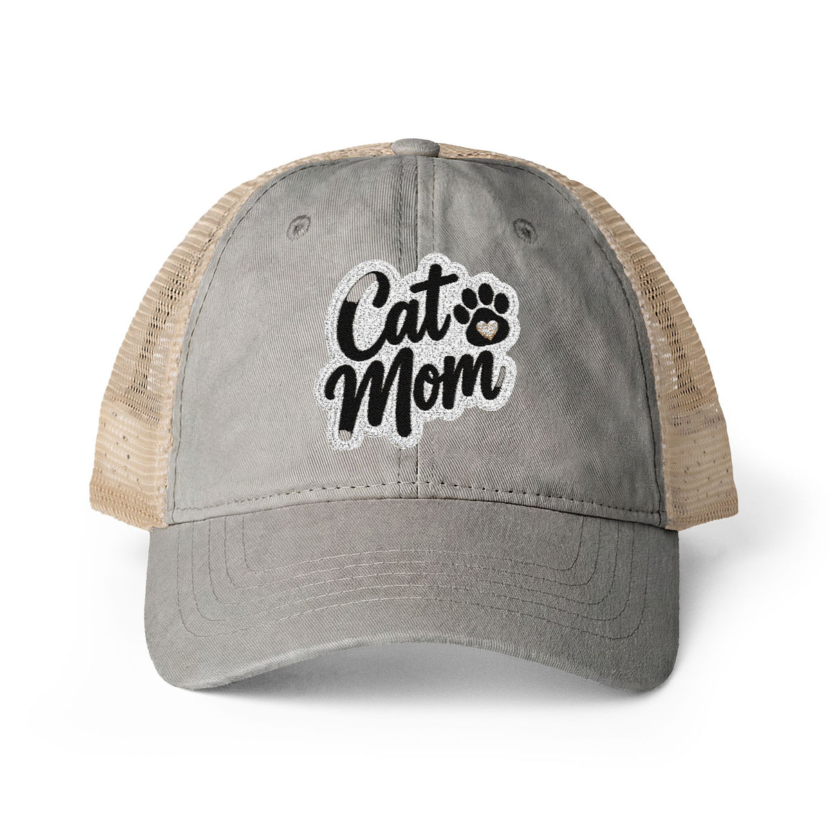 Cat Mom embroidered Women's Washed Mesh-Back Cap