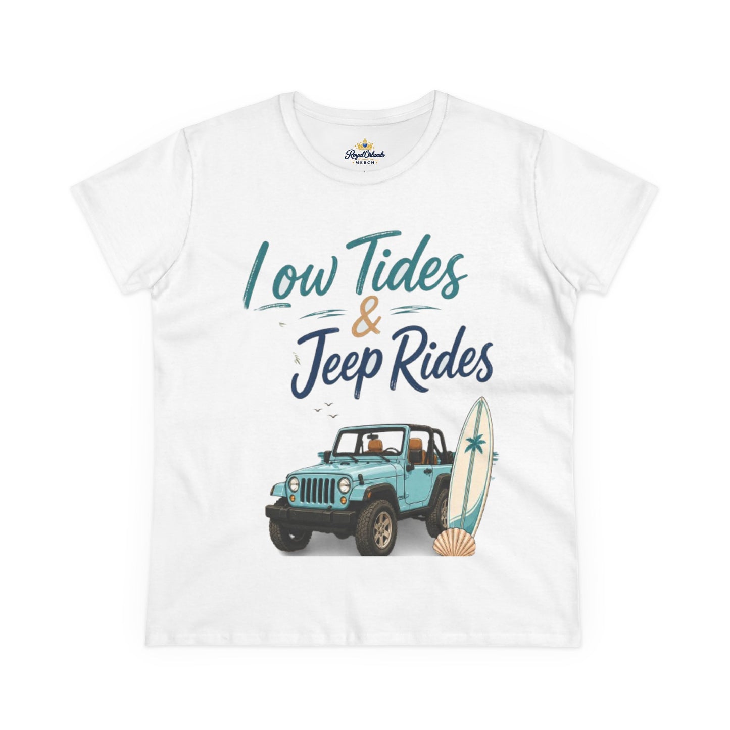 Low Tides & Jeep Rides Women's Tee — Beachy Surf Jeep Graphic T-Shirt