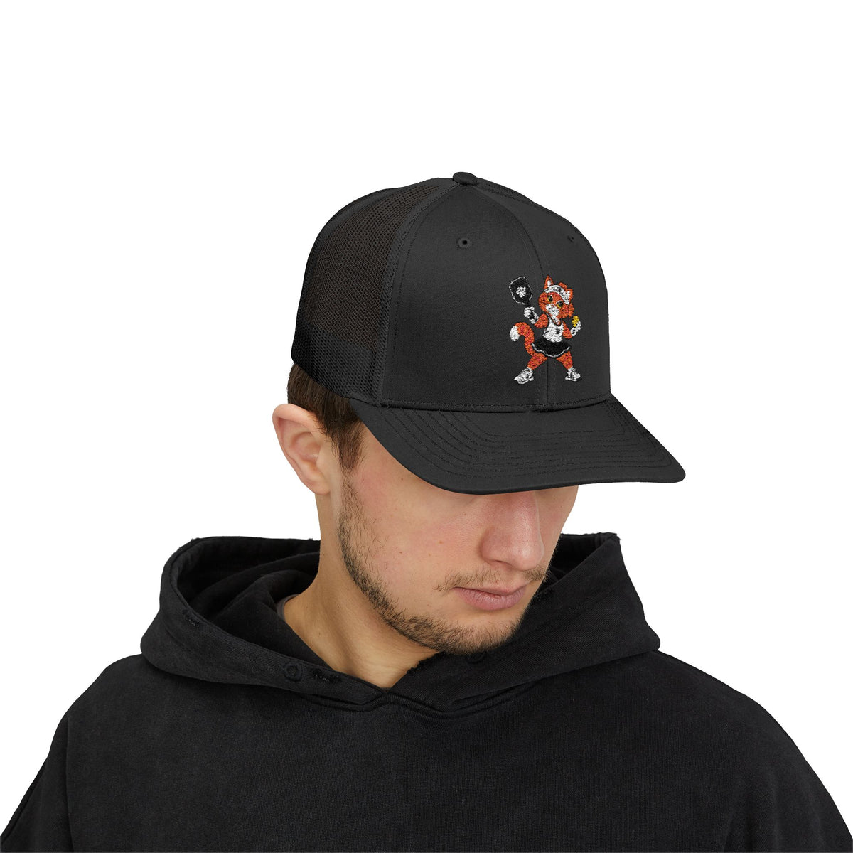 Pickleball Tabby Cat Embroidered Snapback Cap | Trucker Hat