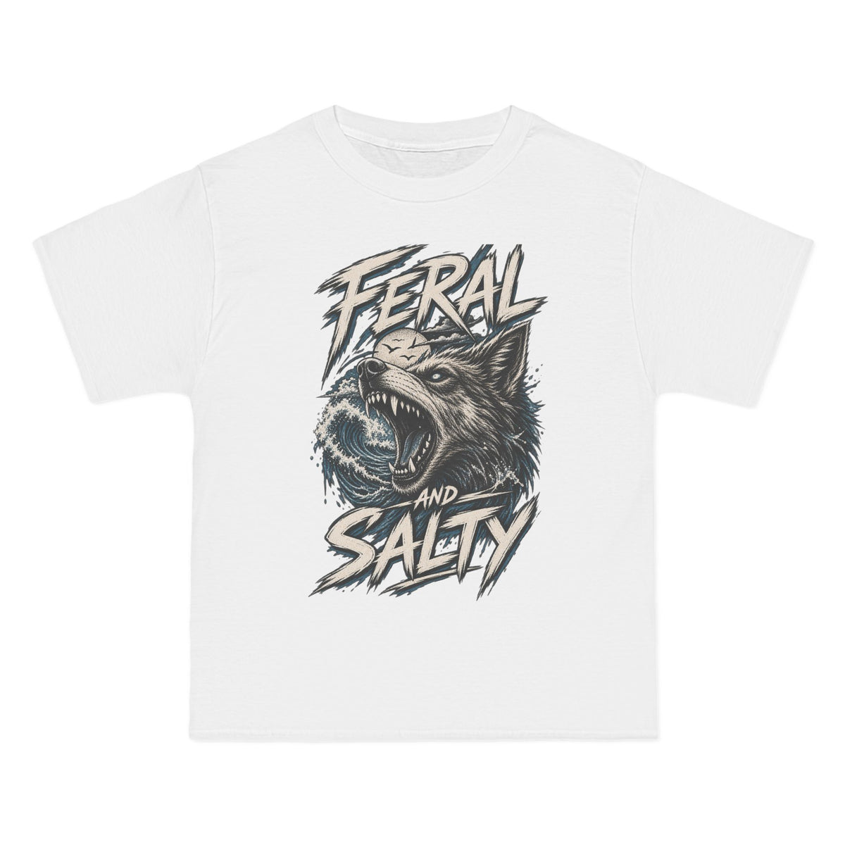 Feral and Salty Wolf Ocean T-Shirt — Graphic Animal Tee for Outdoor & Casual Wear