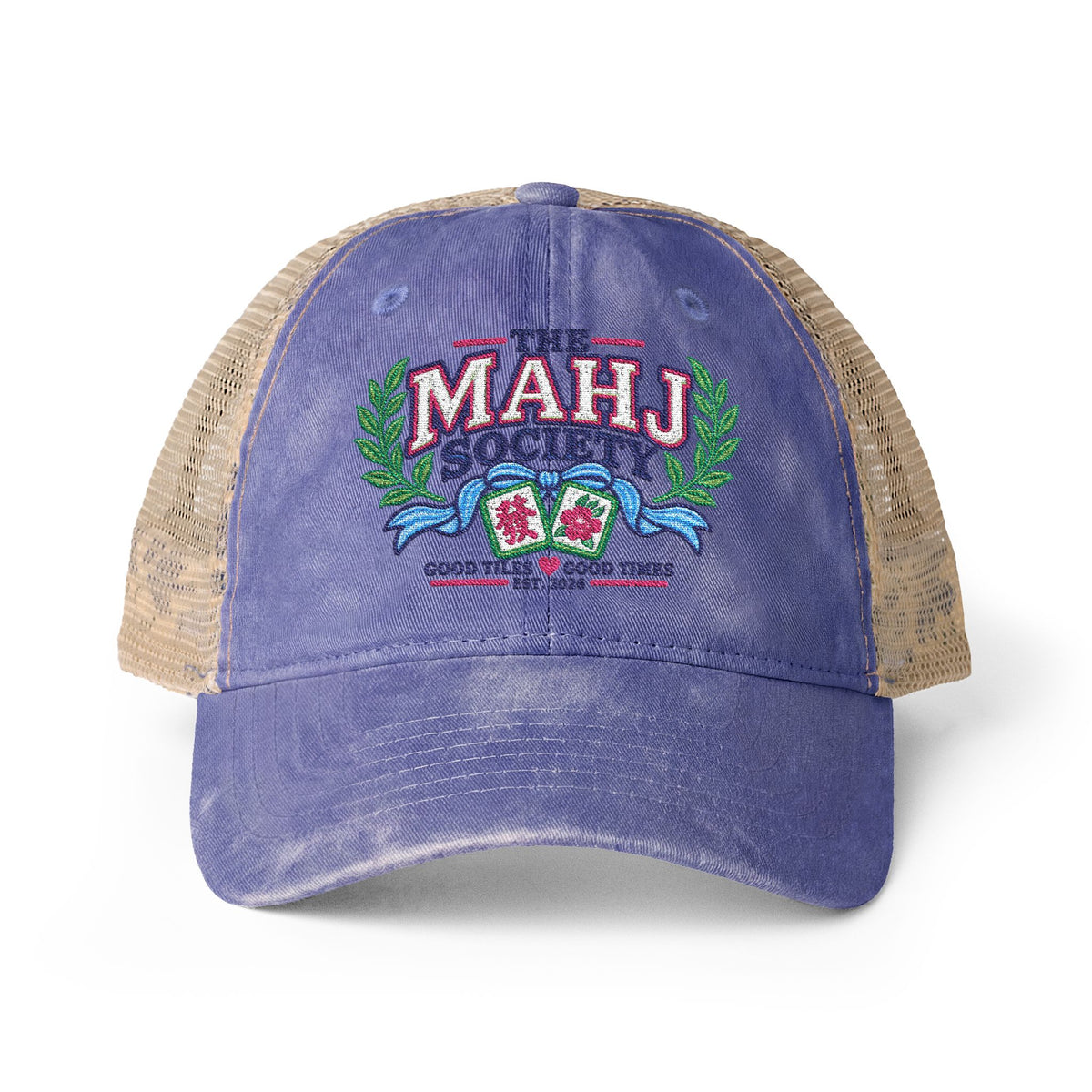 The MAHJ Society Embroidered Mah Jong Women's Washed Mesh-Back Cap