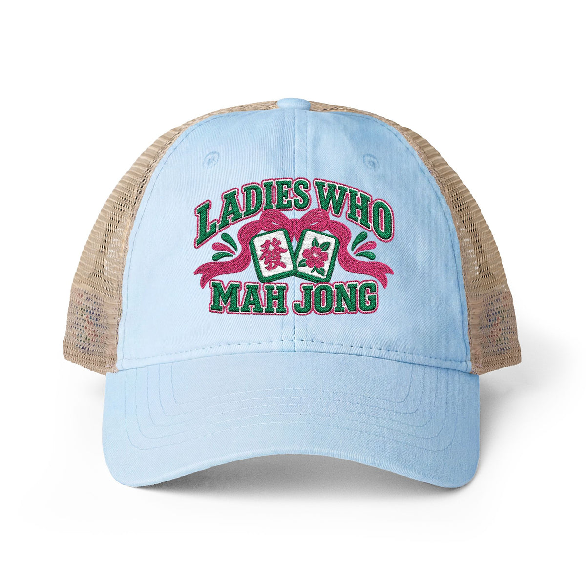 Ladies Who Mah Jong Embroidered Women's Washed Mesh-Back Cap- customizable