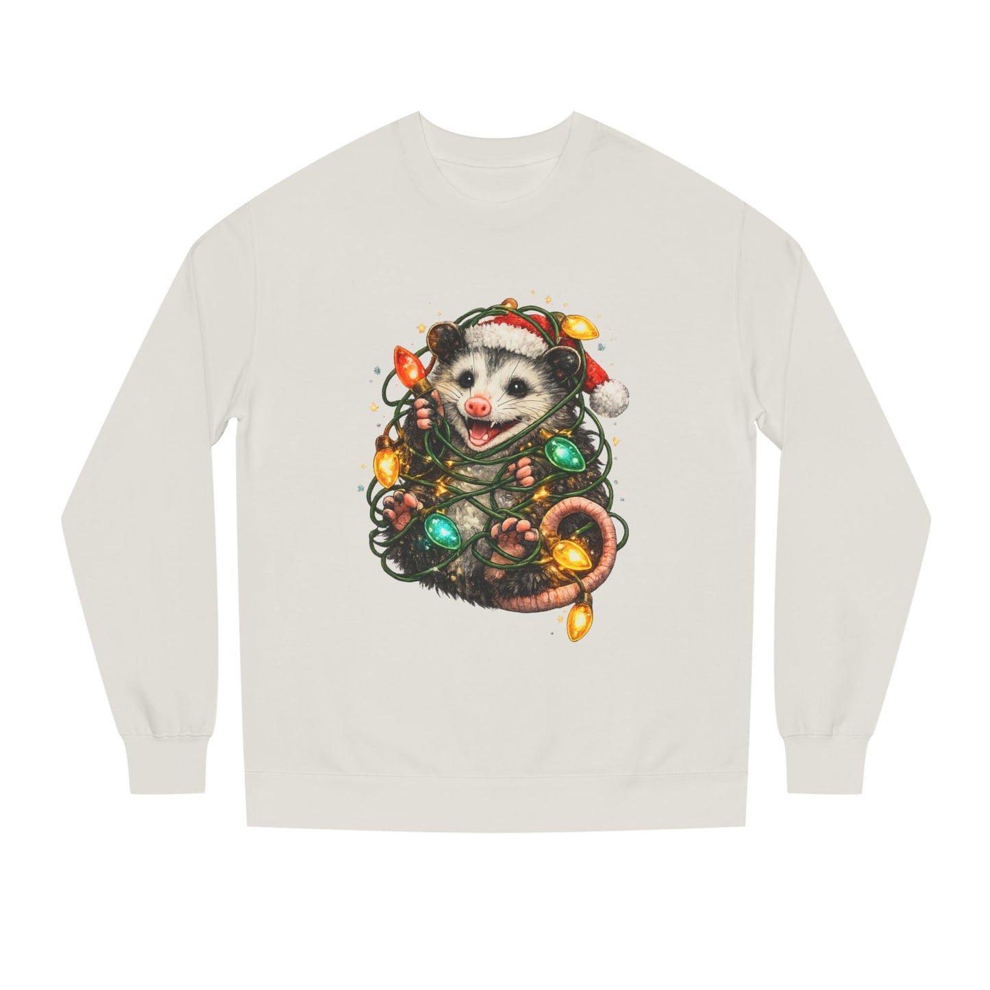 Christmas Opossum Sweatshirt — Cute Opossum Wrapped in Holiday Lights