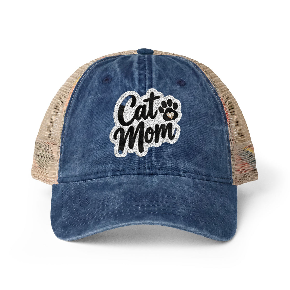 Cat Mom embroidered Women's Washed Mesh-Back Cap
