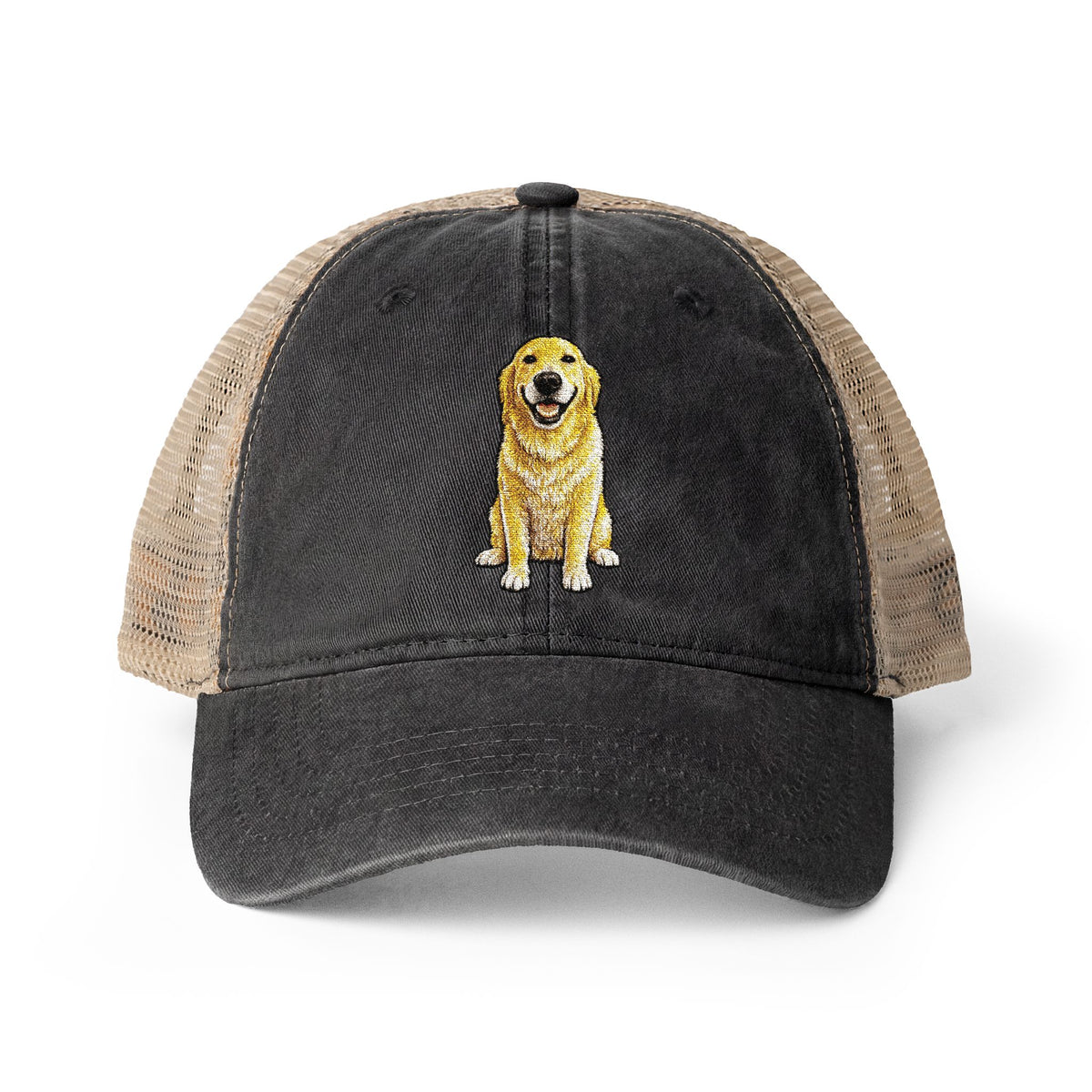Golden Retriever Embroidered Washed Mesh-Back Cap