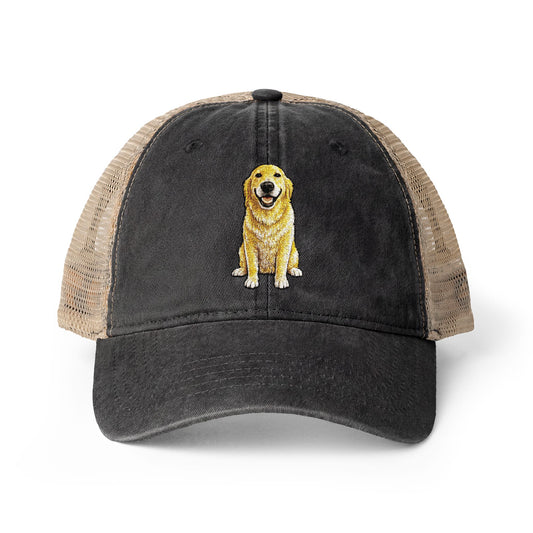 Golden Retriever Embroidered Washed Mesh-Back Cap