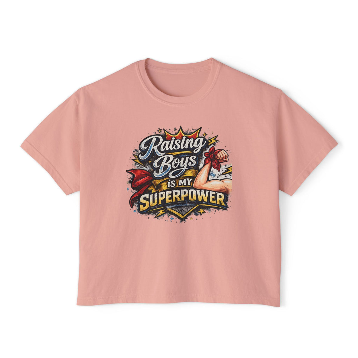 Raising Boys Is My Superpower Tee | Mom Superhero Graphic Shirt