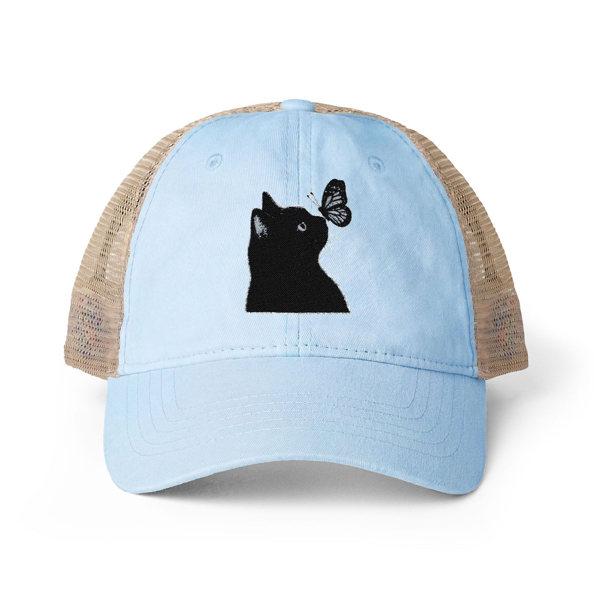 Black Cat embroidered Women's Washed Mesh-Back Cap