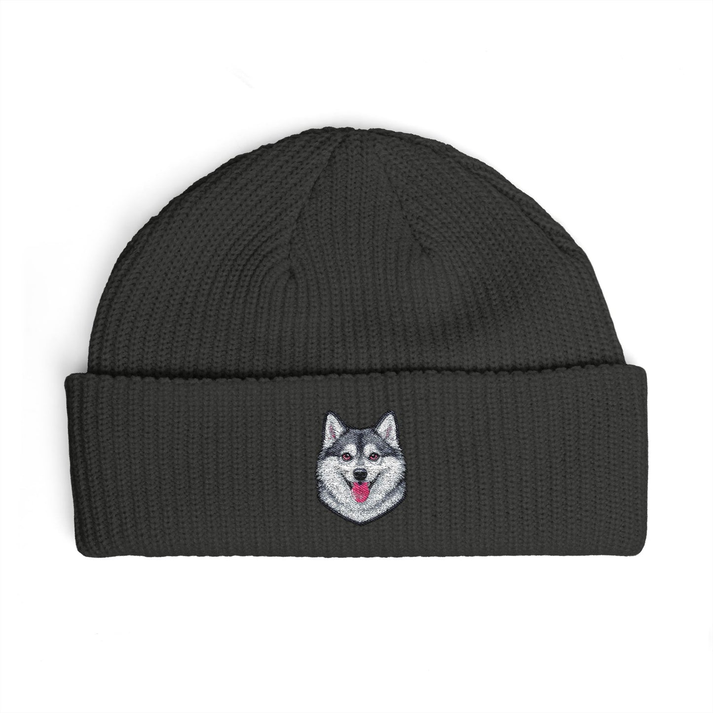 Embroidered Husky Cuff Beanie – Cozy Winter Hat for Dog Lovers