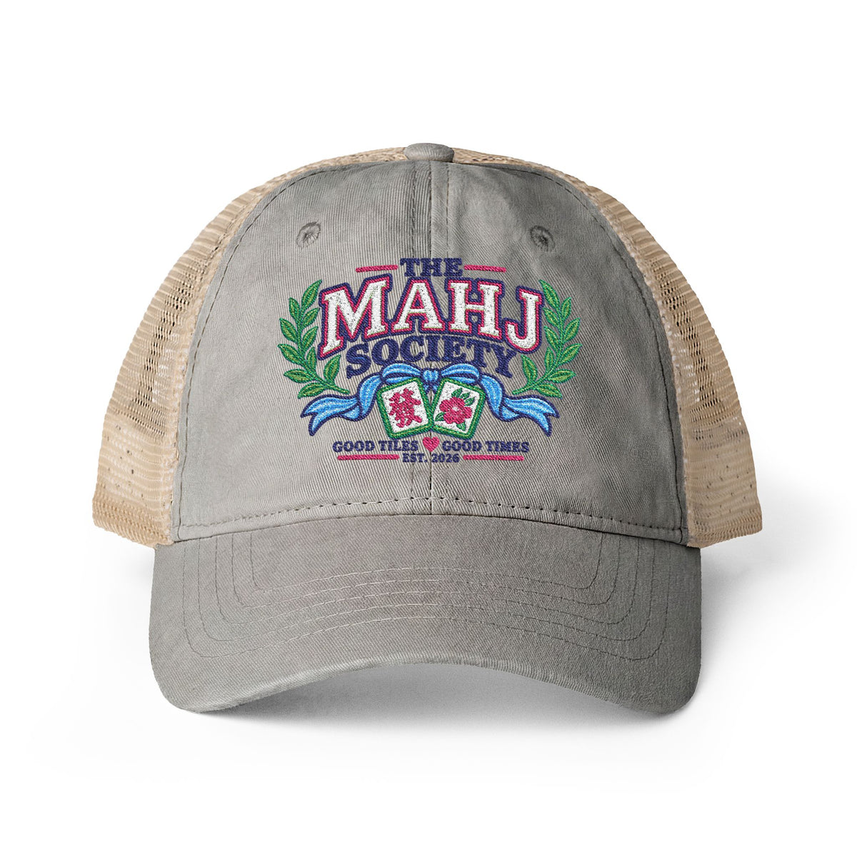 The MAHJ Society Embroidered Mah Jong Women's Washed Mesh-Back Cap