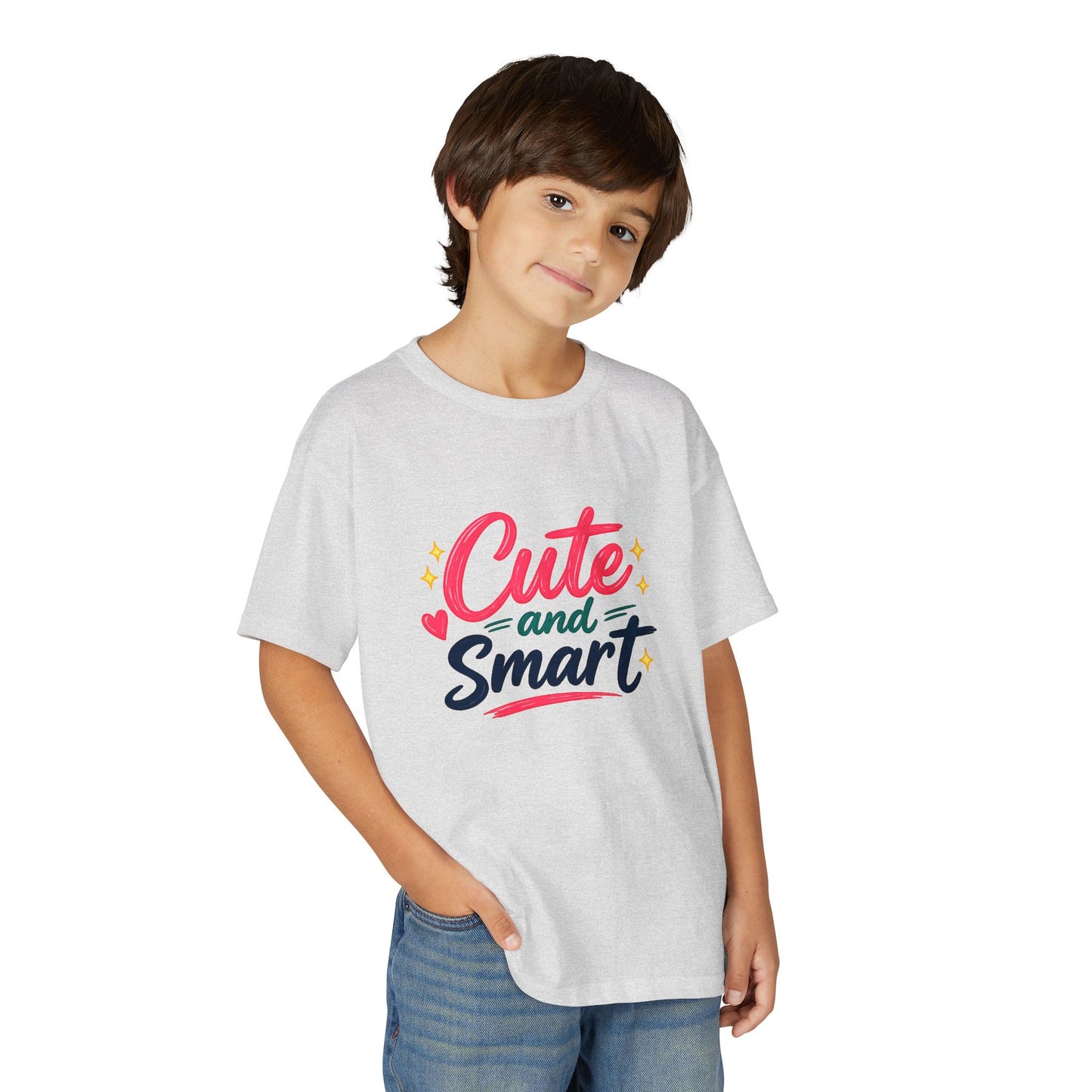 Cute and Smart Youth T-Shirt | Kids Typography Tee, Pink Navy Stars