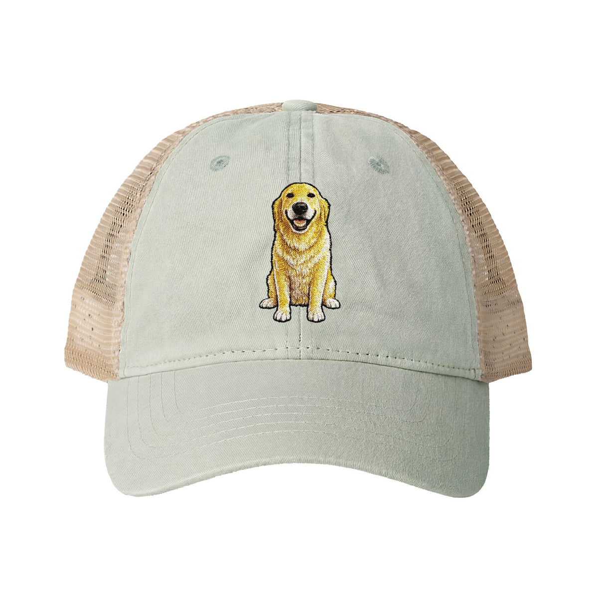 Golden Retriever Embroidered Washed Mesh-Back Cap