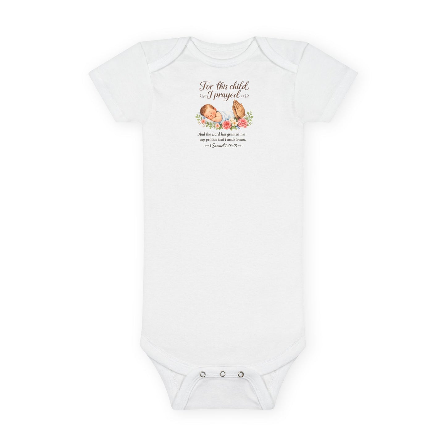 Baby Bodysuit – “For This Child I Prayed” Floral Scripture Organic Onesie