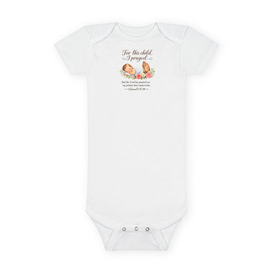 Baby Bodysuit – “For This Child I Prayed” Floral Scripture Organic Onesie