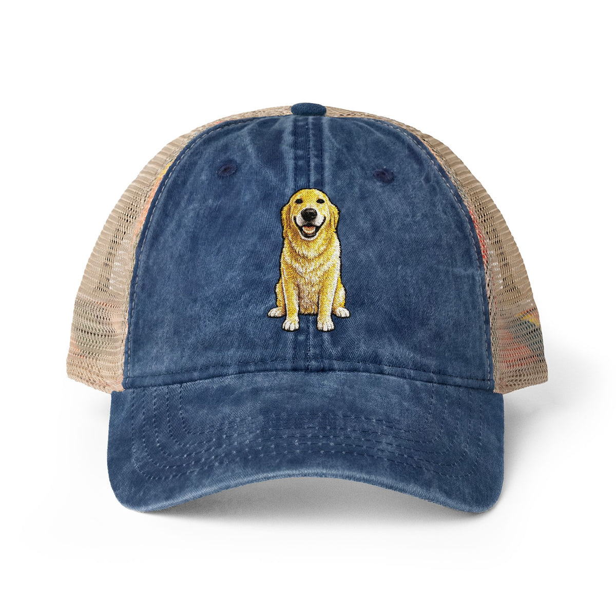 Golden Retriever Embroidered Washed Mesh-Back Cap