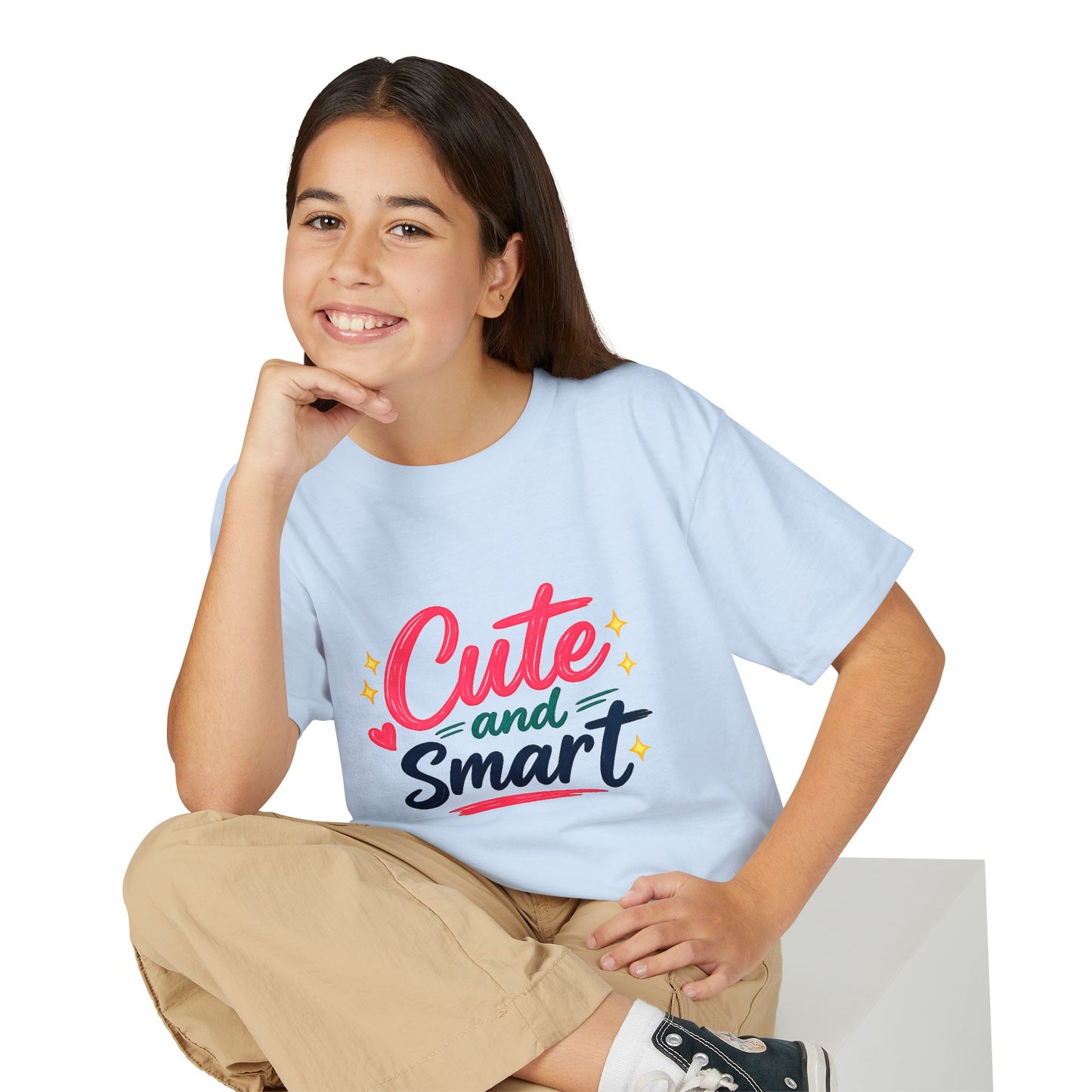 Cute and Smart Youth T-Shirt | Kids Typography Tee, Pink Navy Stars