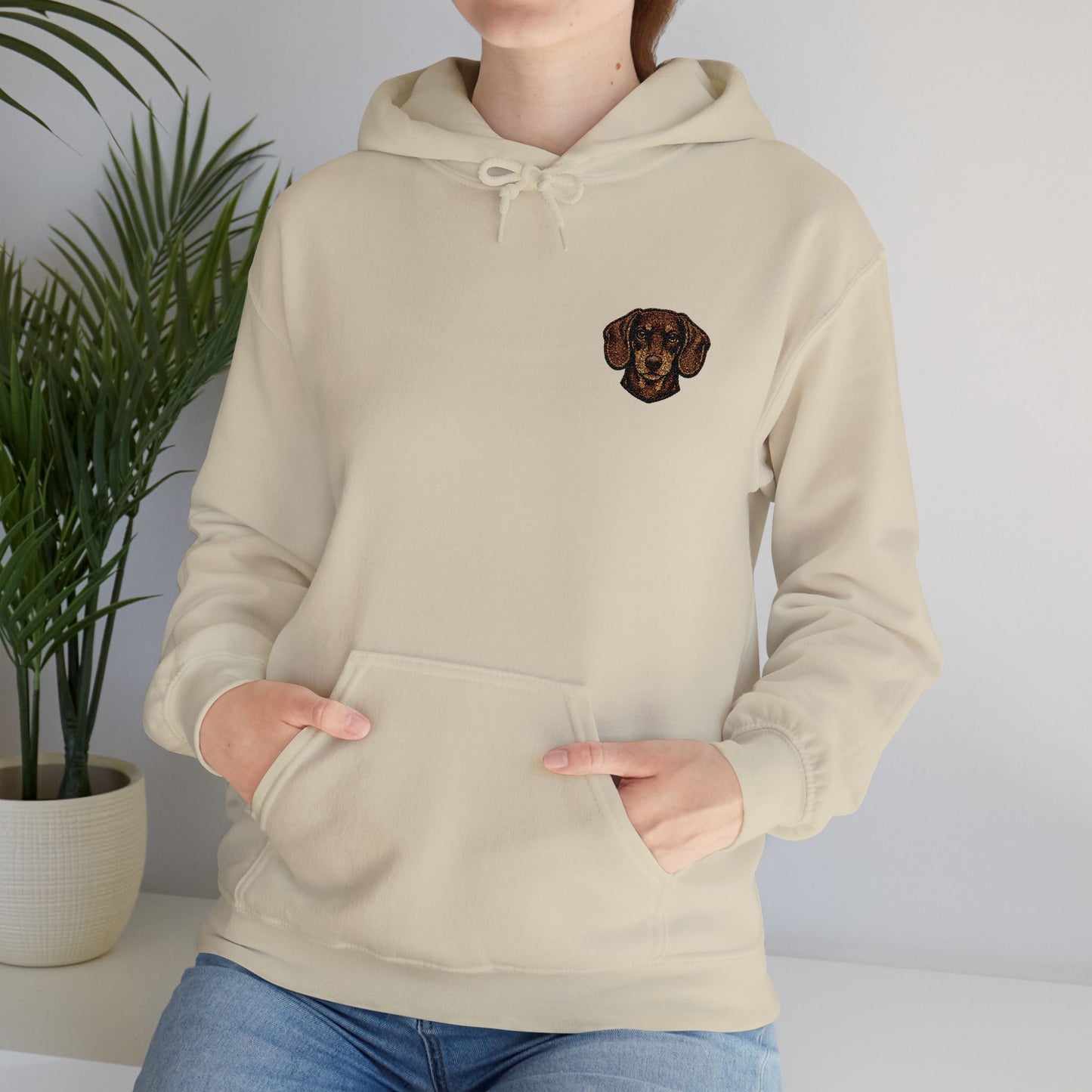 Dachshund embroidered design on hooded sweatshirt